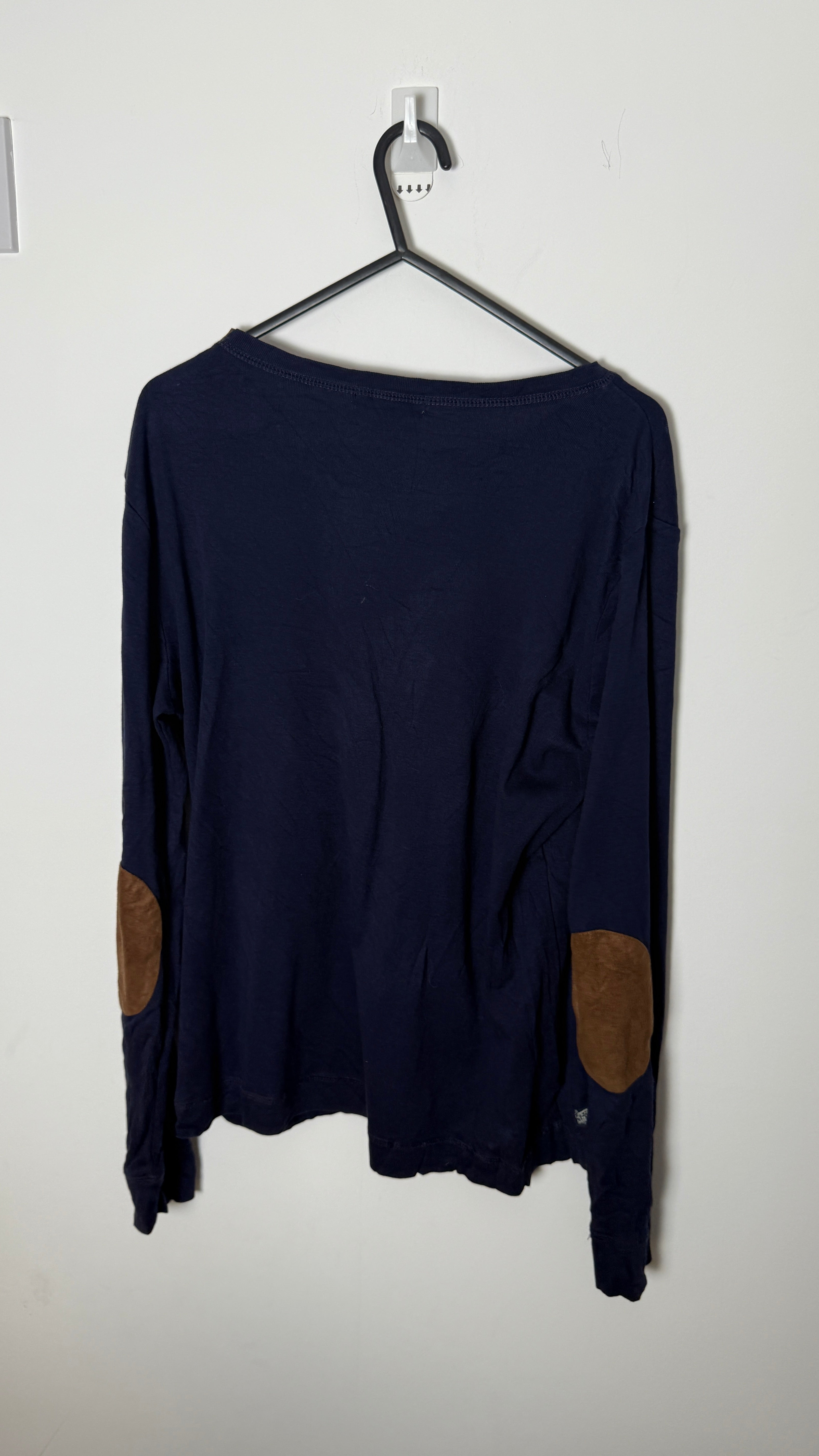 Lauren by Ralph Lauren Long Sleeved Top Blue with Dark brown Accent and zipper shoulder