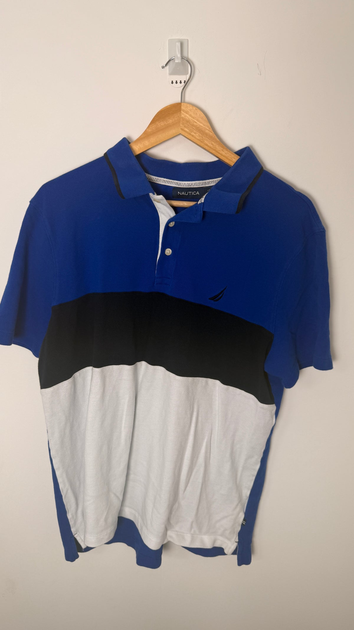 Nautica Polo T-shirt Black Three Tone Blue white navy