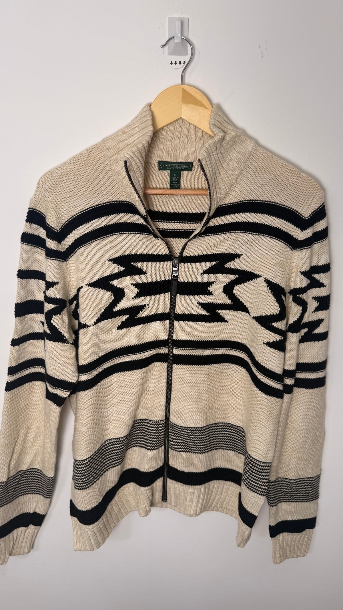 Lauren by Ralph Lauren Long Sleeved Abstract Shape Cream Zip Up Jumper