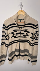 Lauren by Ralph Lauren Long Sleeved Abstract Shape Cream Zip Up Jumper