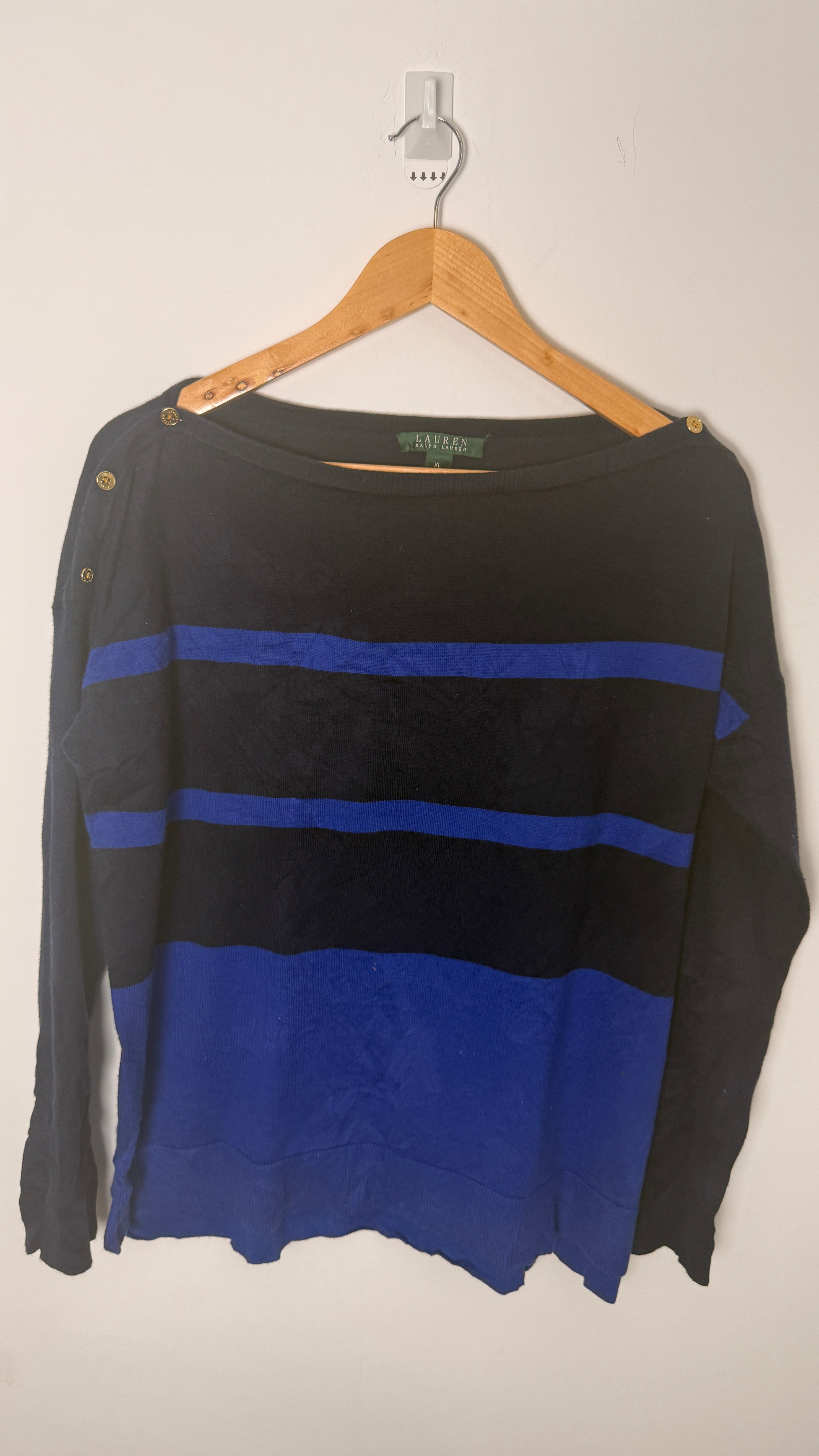 Lauren by Ralph Lauren Long Sleeved Top - Blue Black Stripes
