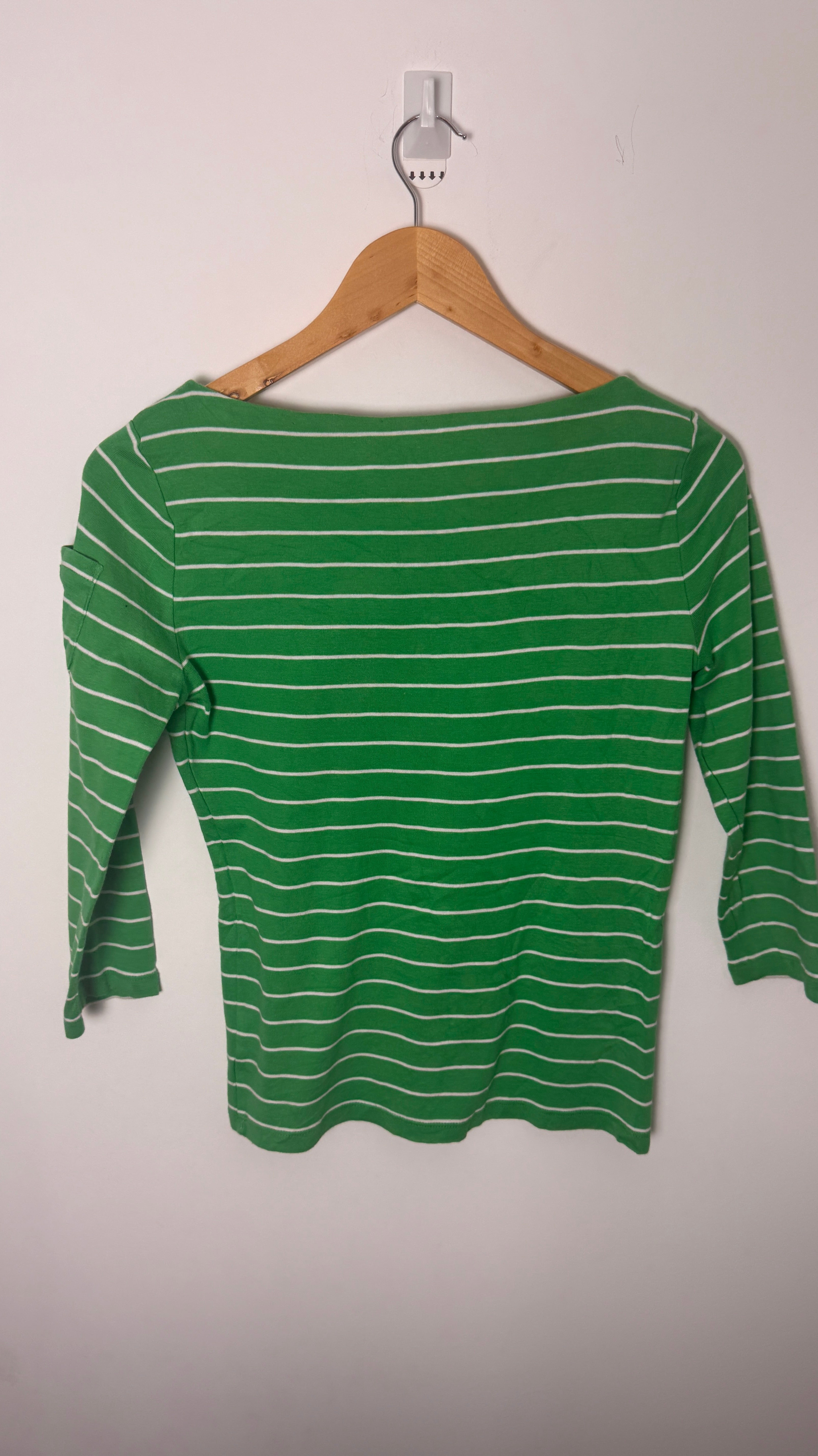 Lauren by Ralph Lauren 3/4 Sleeve Green Striped Top with Embroidered Logo