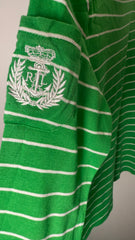 Lauren by Ralph Lauren 3/4 Sleeve Green Striped Top with Embroidered Logo