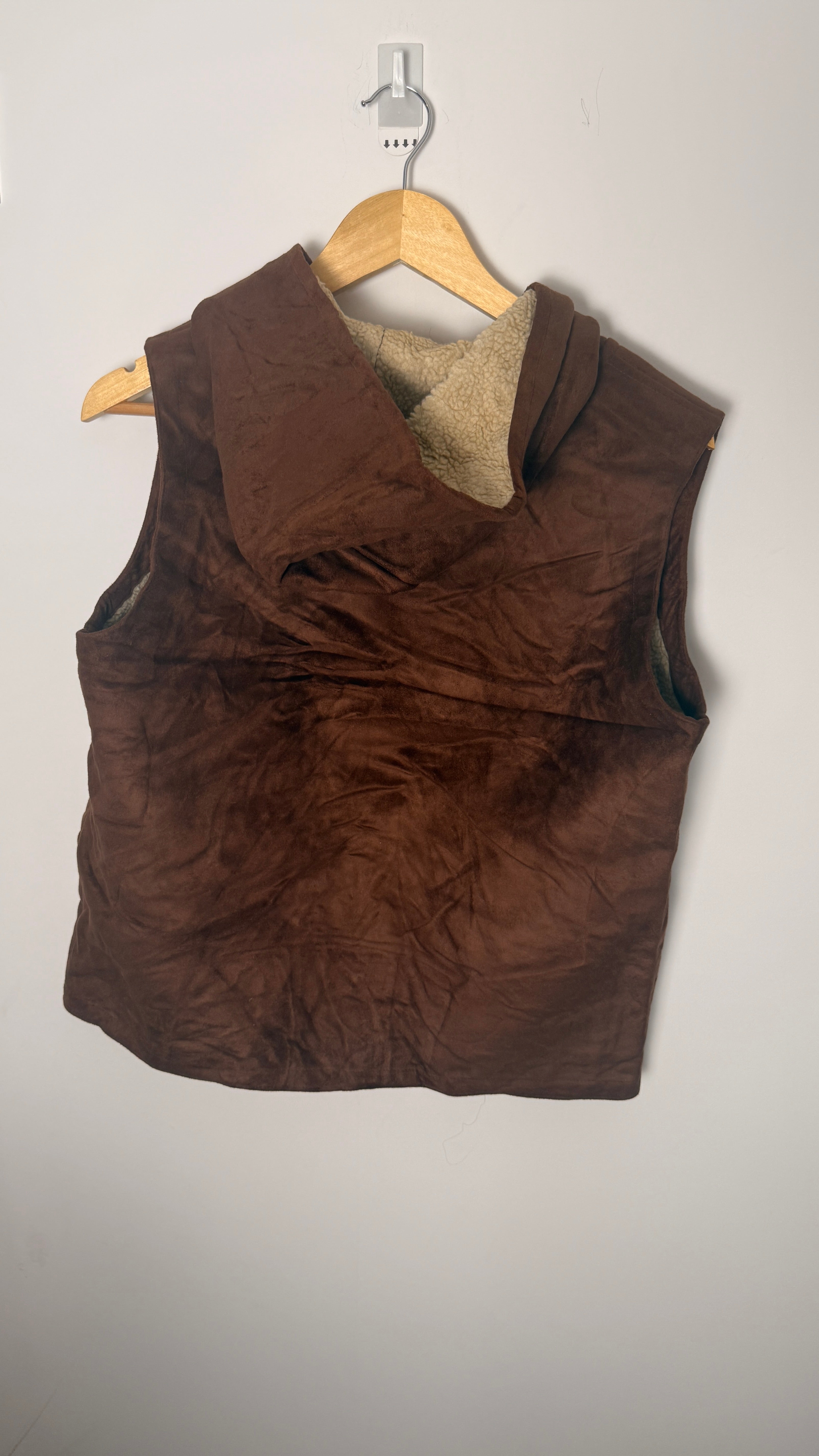 Lauren by Ralph Lauren Brown Suede Hooded Vest with Fleece Interior