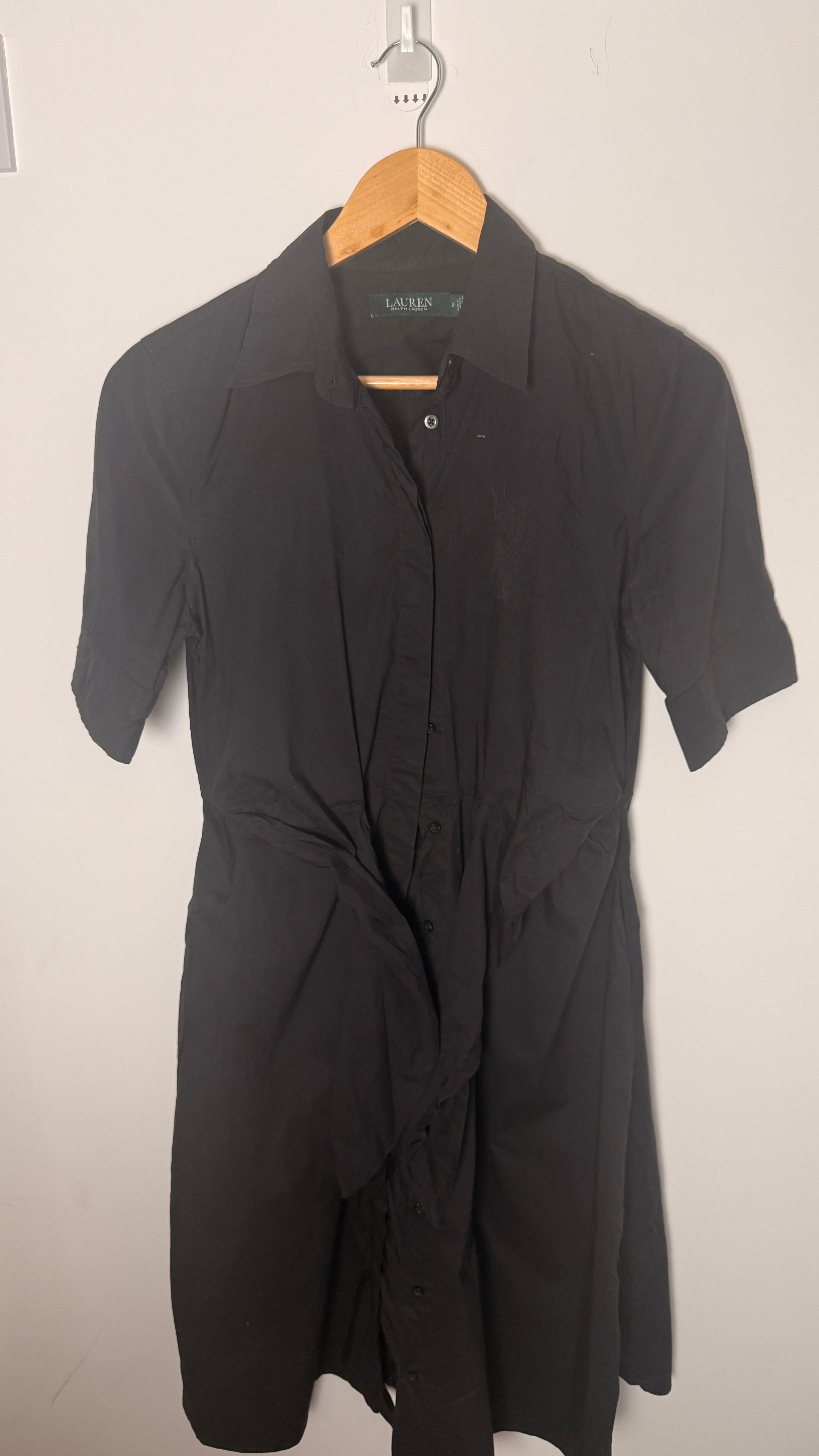 Lauren by Ralph Lauren Black Shirt Dress with Waist Tie
