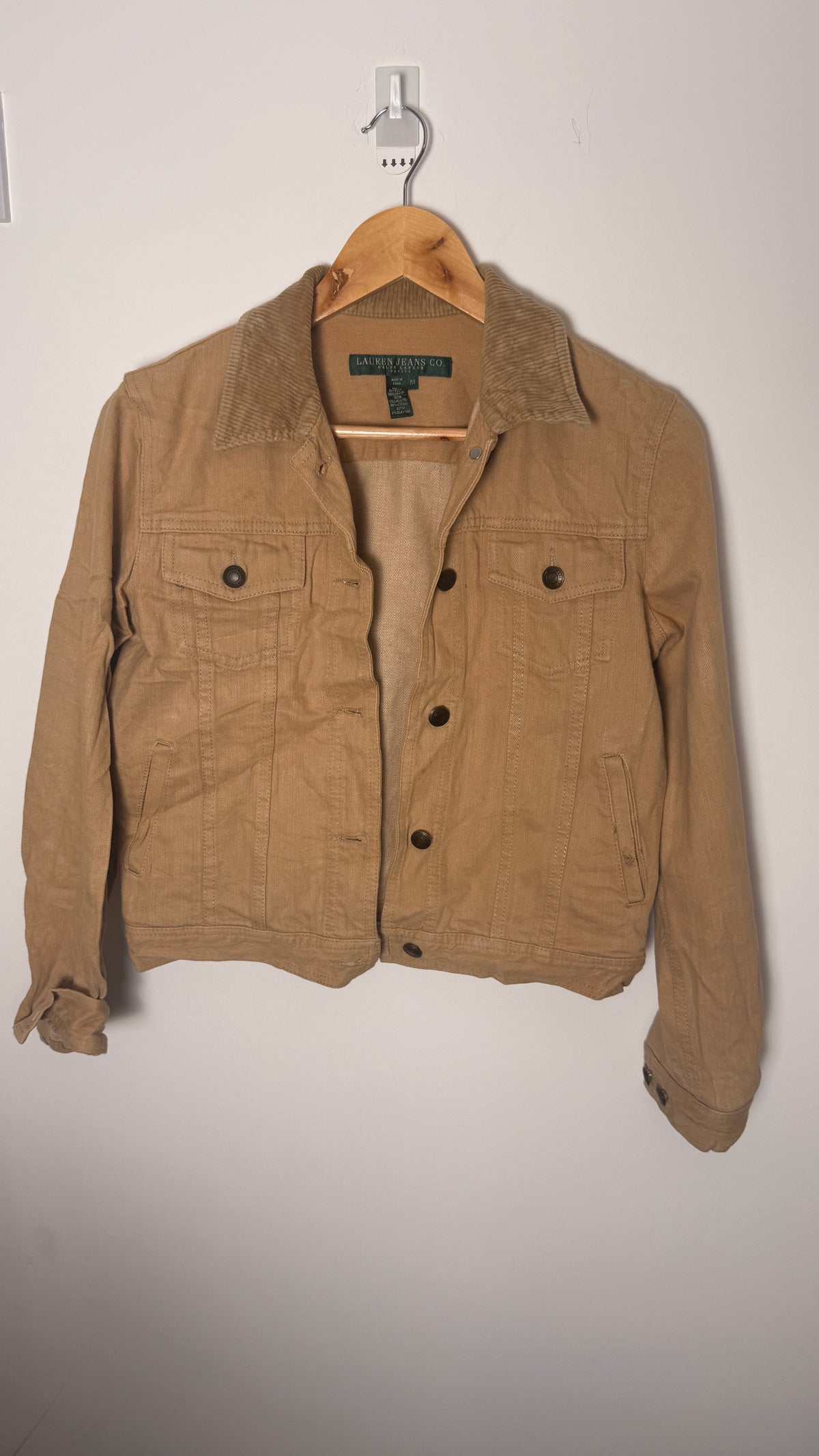 Lauren by Ralph Lauren Petite Camel Denim Jacket with Corduroy Collar