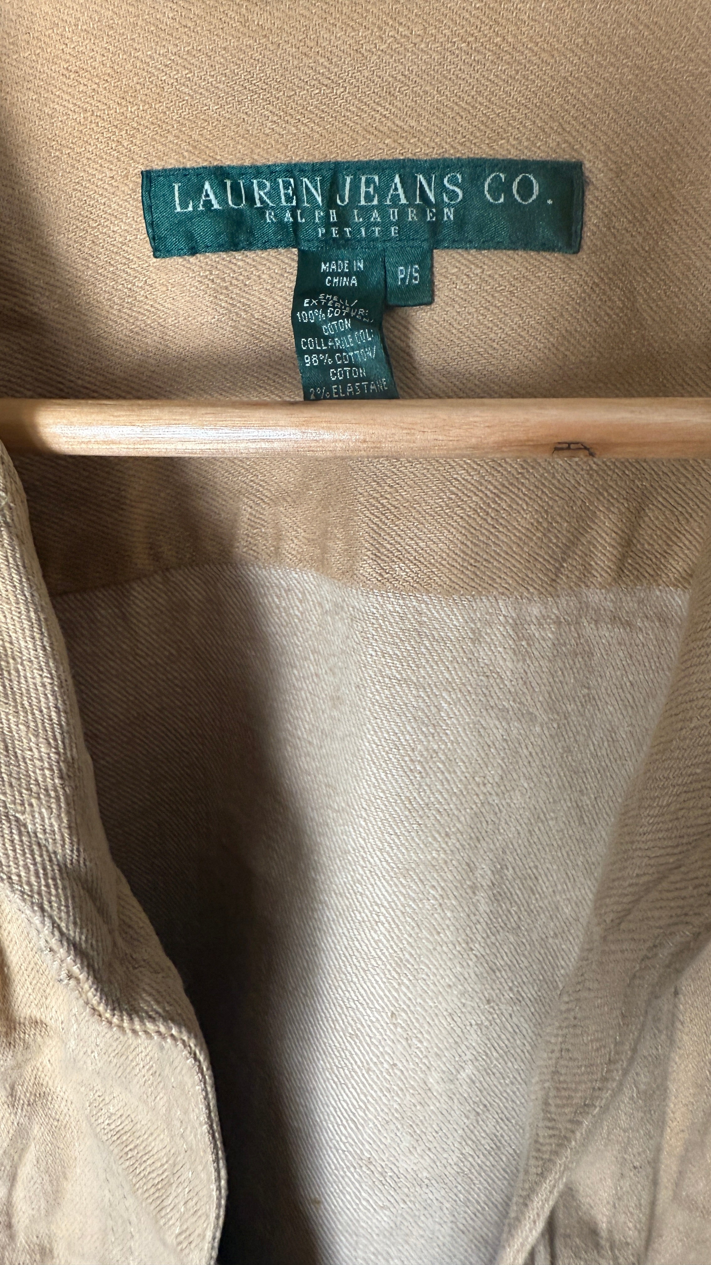 Lauren by Ralph Lauren Petite Camel Denim Jacket with Corduroy Collar