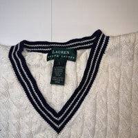Lauren Ralph Lauren Cable Knit Sweater Vest White V-Neck