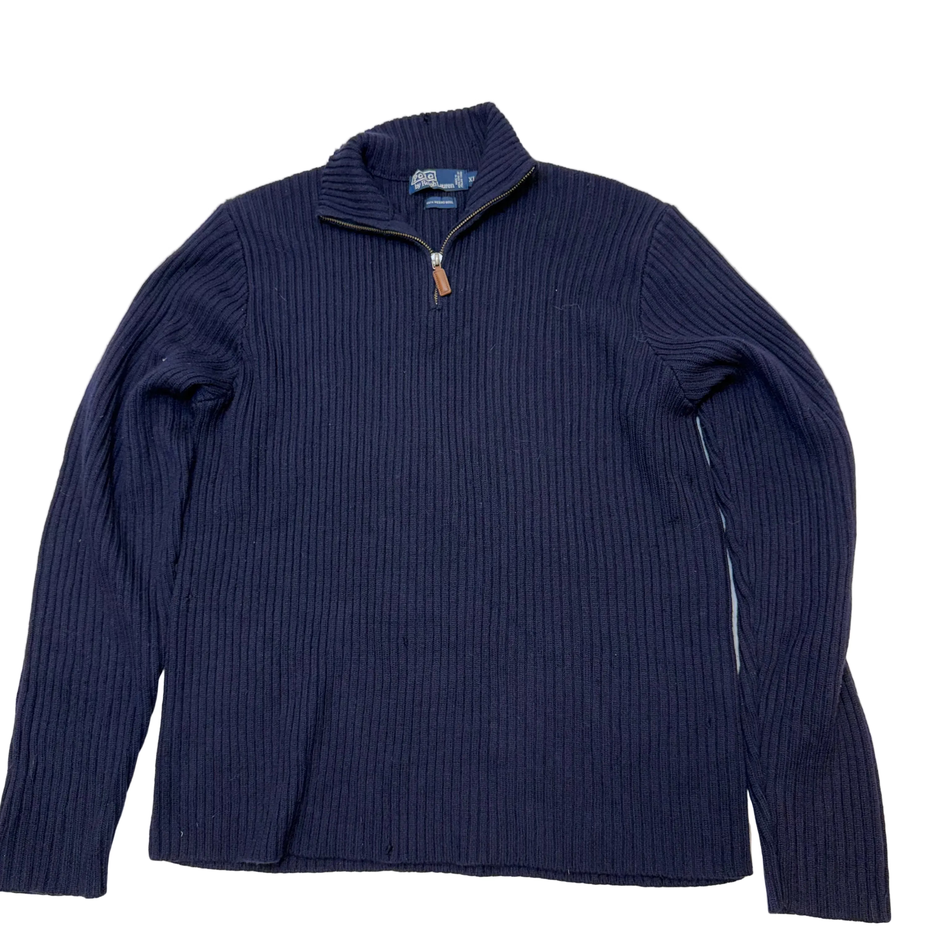 Polo Ralph Lauren Quarter Zip Ribbed Knit Jumper Blue