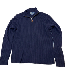 Polo Ralph Lauren Quarter Zip Ribbed Knit Jumper Blue