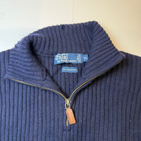 Polo Ralph Lauren Quarter Zip Ribbed Knit Jumper Blue