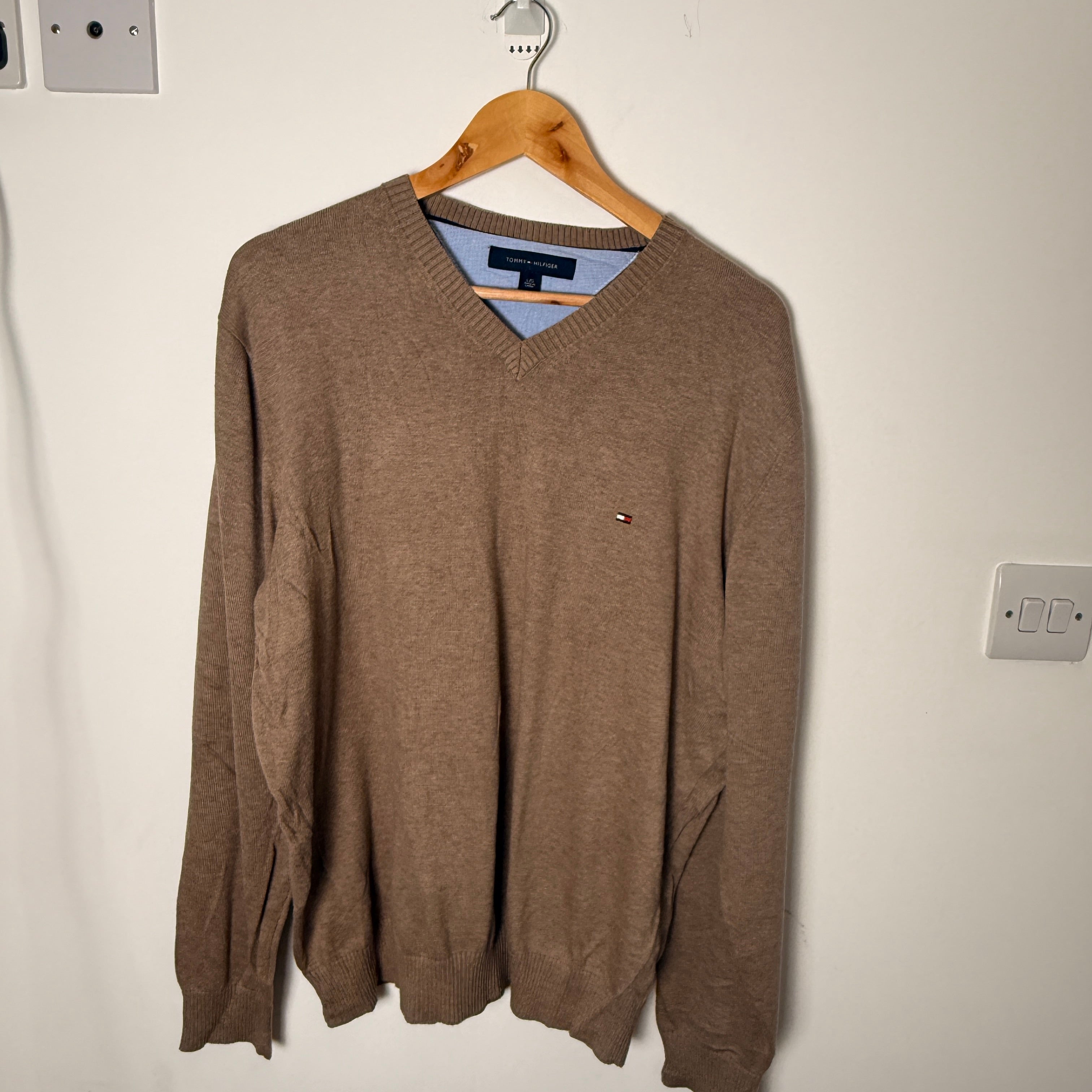 Tommy Hilfiger Brown 100% Cotton V-Neck Jumper