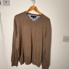 Tommy Hilfiger Brown 100% Cotton V-Neck Jumper