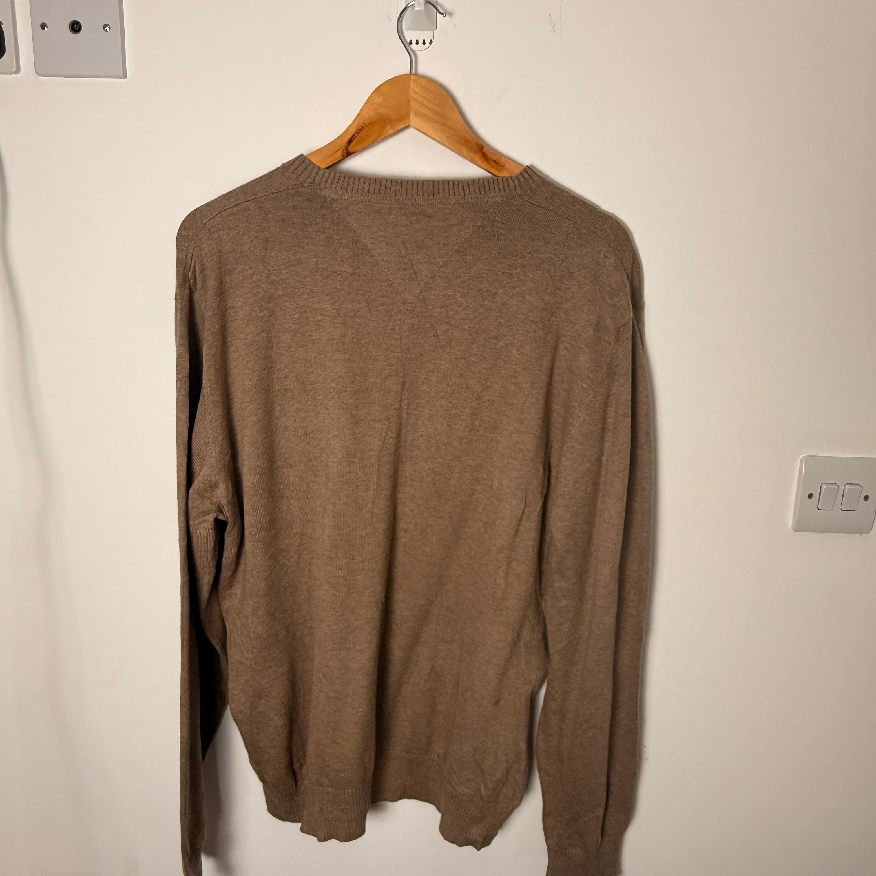 Tommy Hilfiger Brown 100% Cotton V-Neck Jumper
