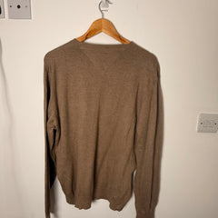 Tommy Hilfiger Brown 100% Cotton V-Neck Jumper