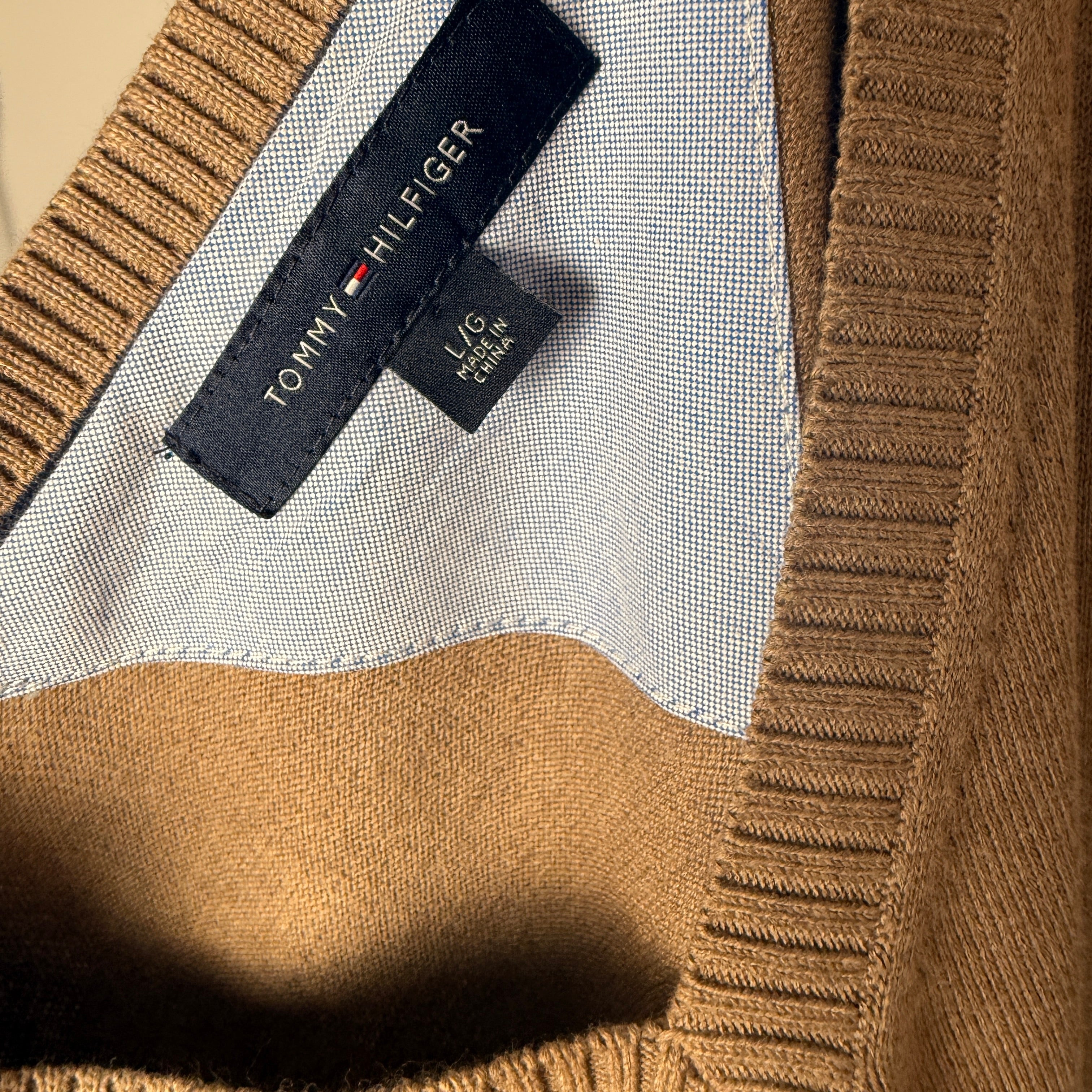 Tommy Hilfiger Brown 100% Cotton V-Neck Jumper