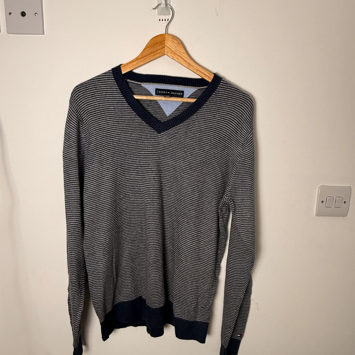 Tommy Hilfiger 100% Cotton Striped V-Neck Jumper