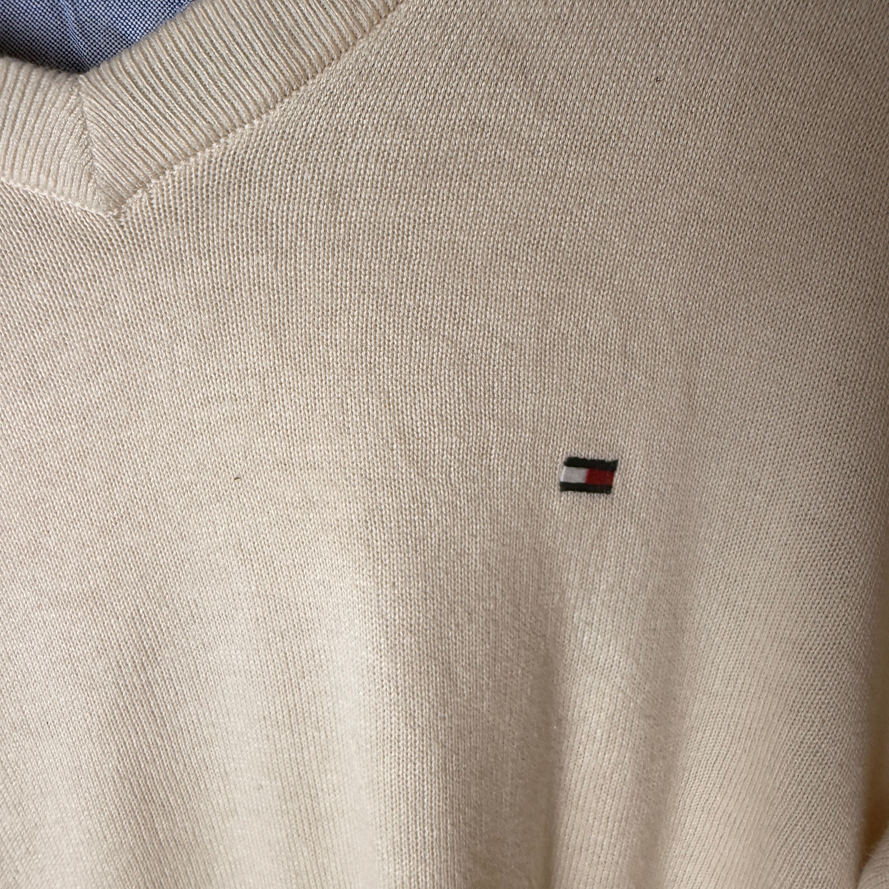 Tommy Hilfiger 100% Cotton Cream V-Neck Jumper