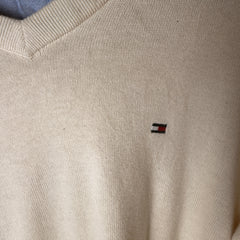 Tommy Hilfiger 100% Cotton Cream V-Neck Jumper