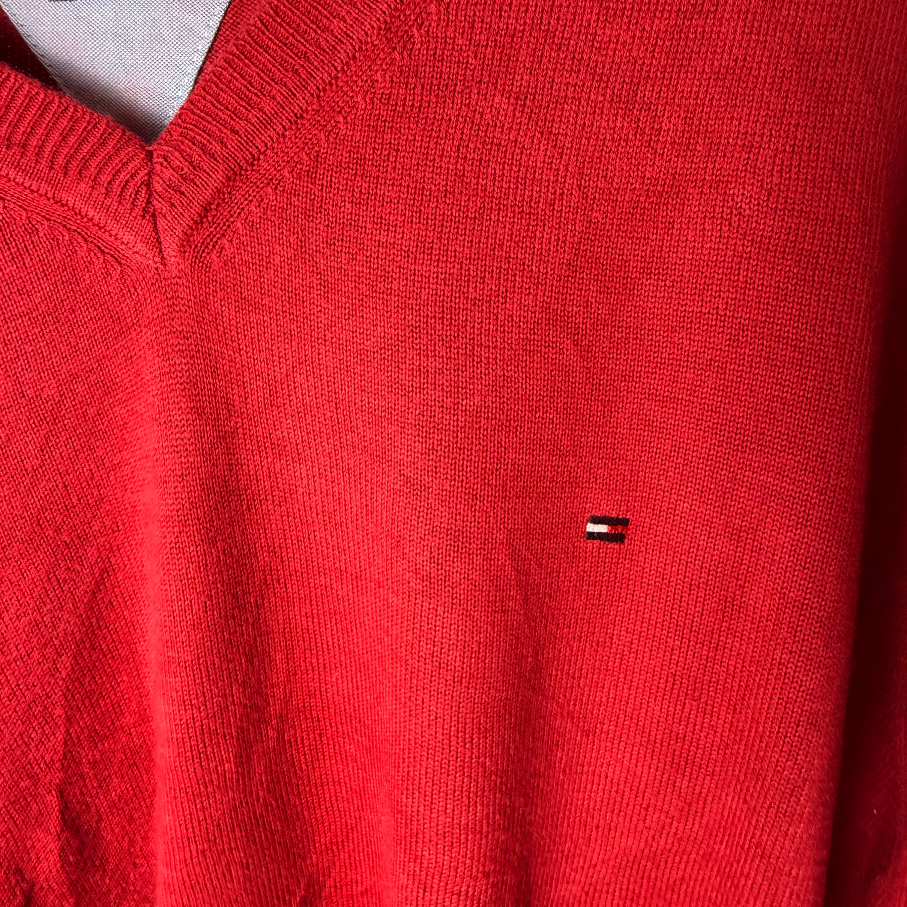 Tommy Hilfiger Premium Cotton Red V-Neck Jumper