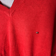 Tommy Hilfiger Premium Cotton Red V-Neck Jumper