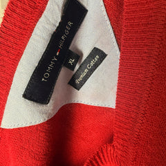 Tommy Hilfiger Premium Cotton Red V-Neck Jumper