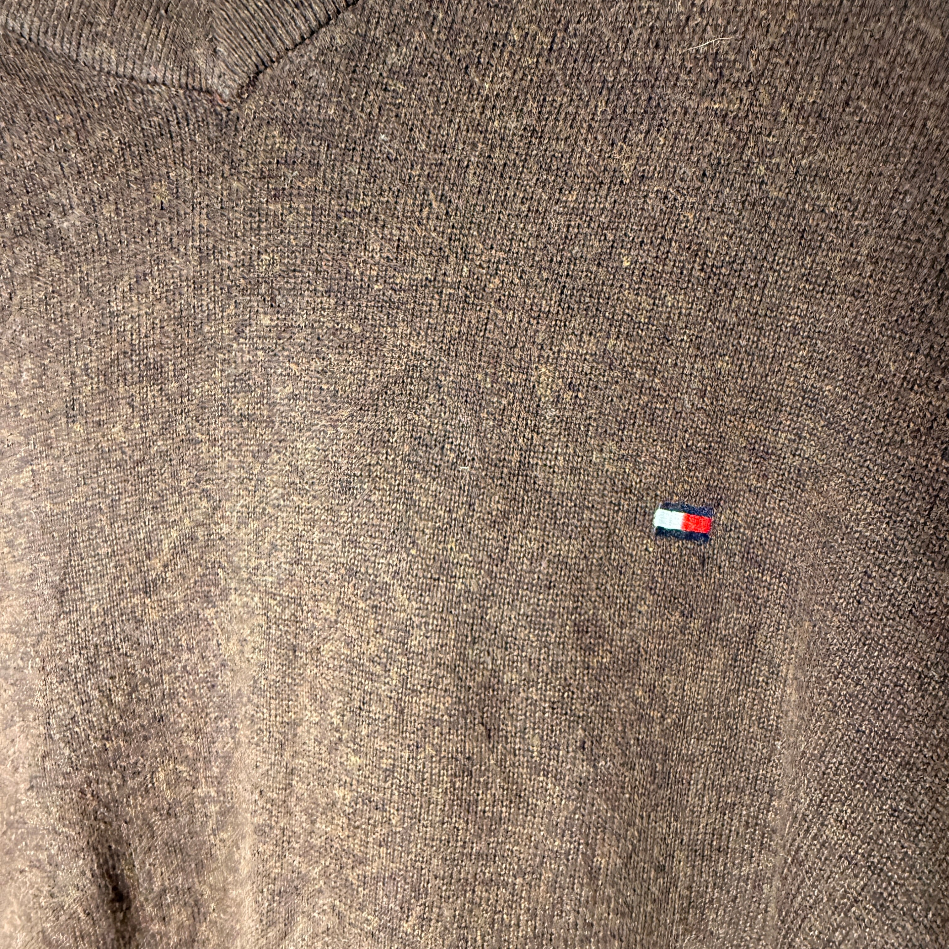 Tommy Hilfiger Cotton Chocolate Brown V-Neck Jumper