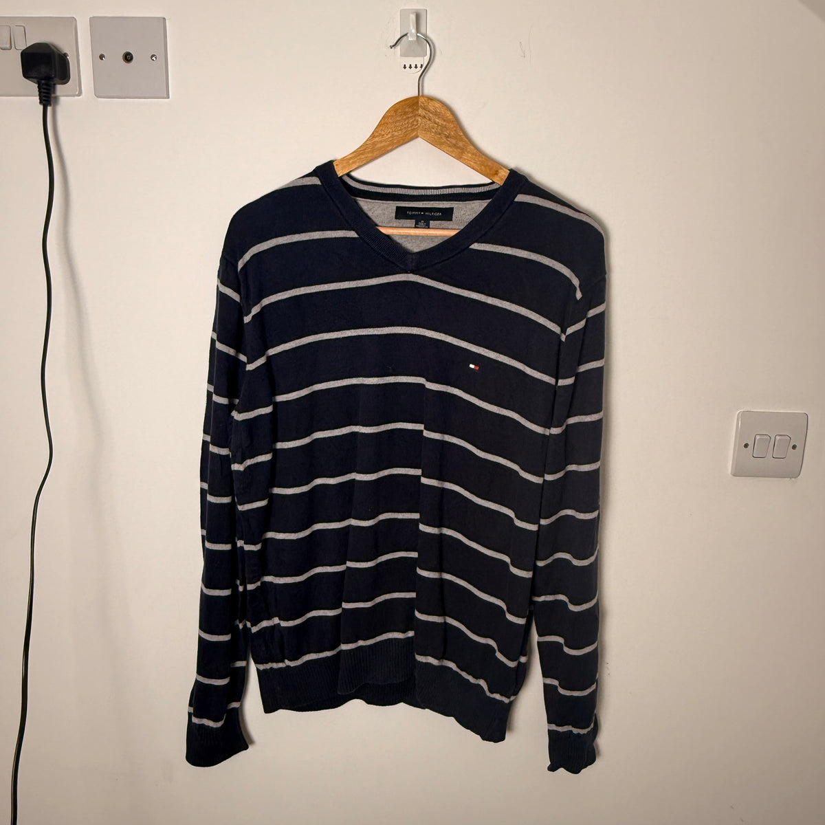 Tommy Hilfiger Dark Navy Striped V-Neck Jumper
