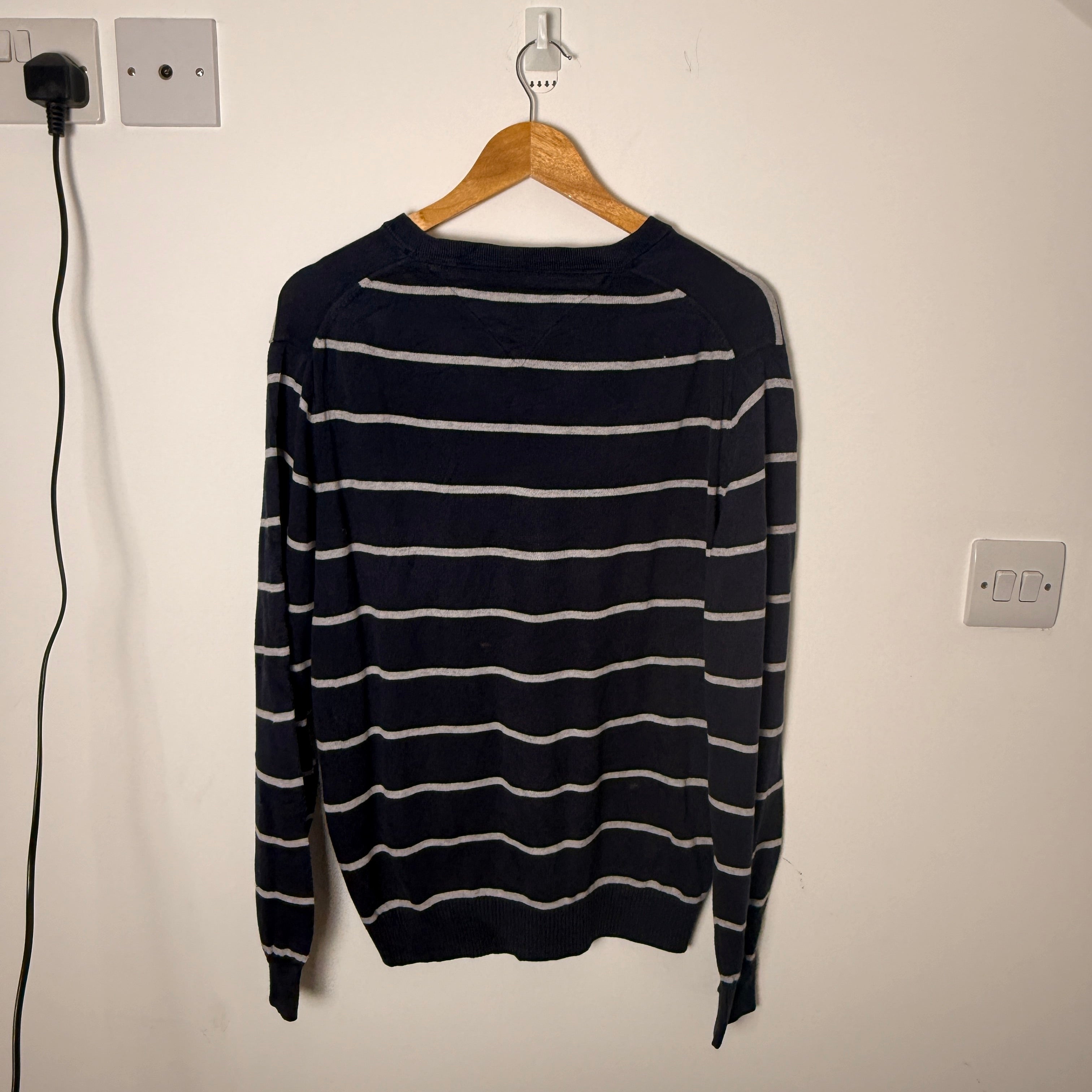 Tommy Hilfiger Dark Navy Striped V-Neck Jumper