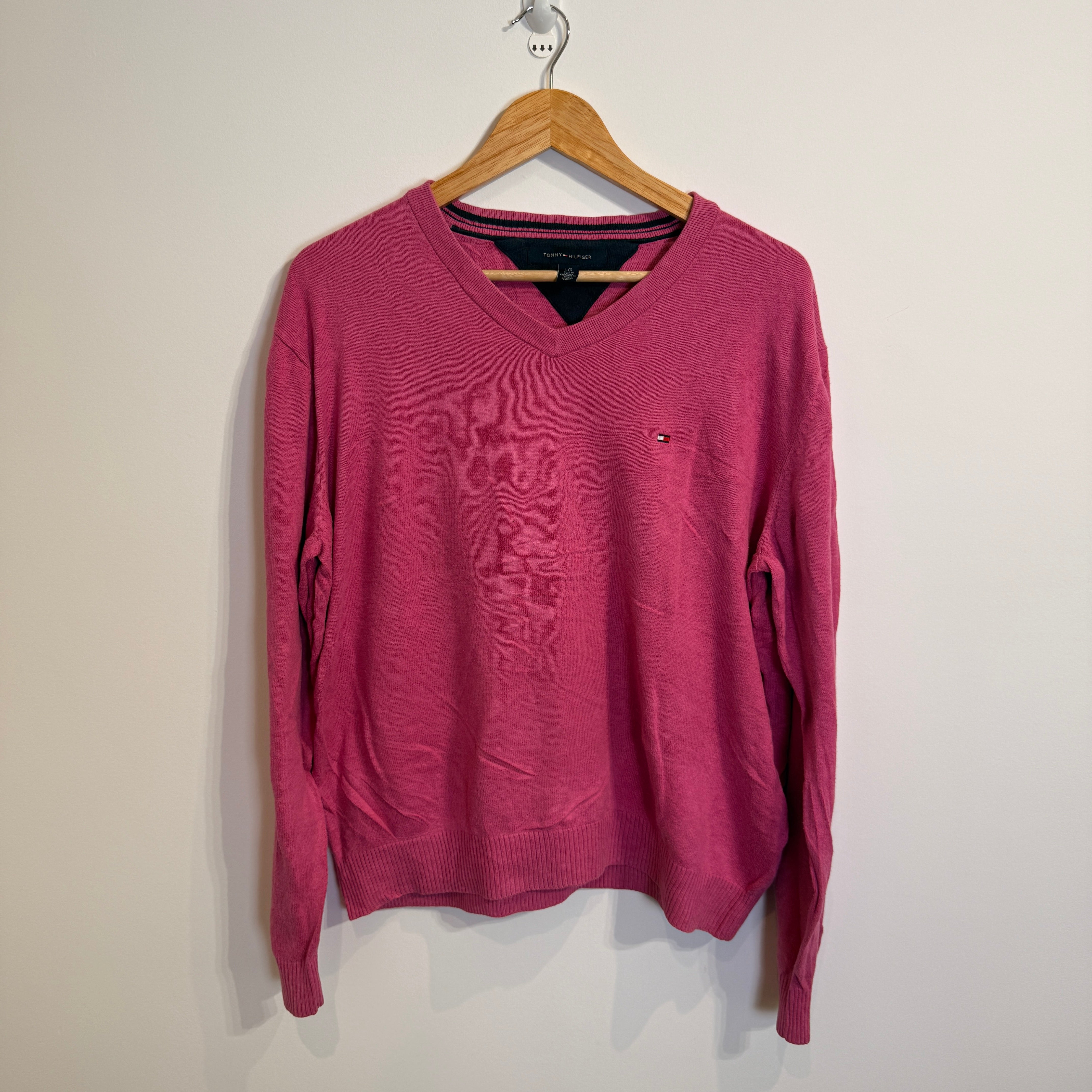 Tommy Hilfiger Pink 100% Cotton V-Neck Jumper