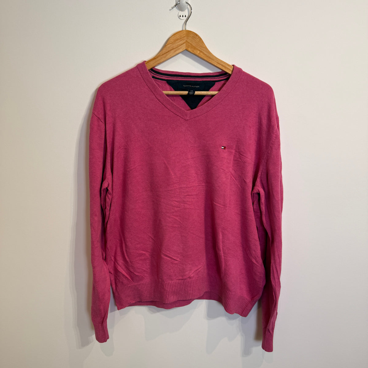 Tommy Hilfiger Pink 100% Cotton V-Neck Jumper