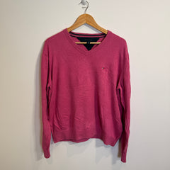 Tommy Hilfiger Pink 100% Cotton V-Neck Jumper