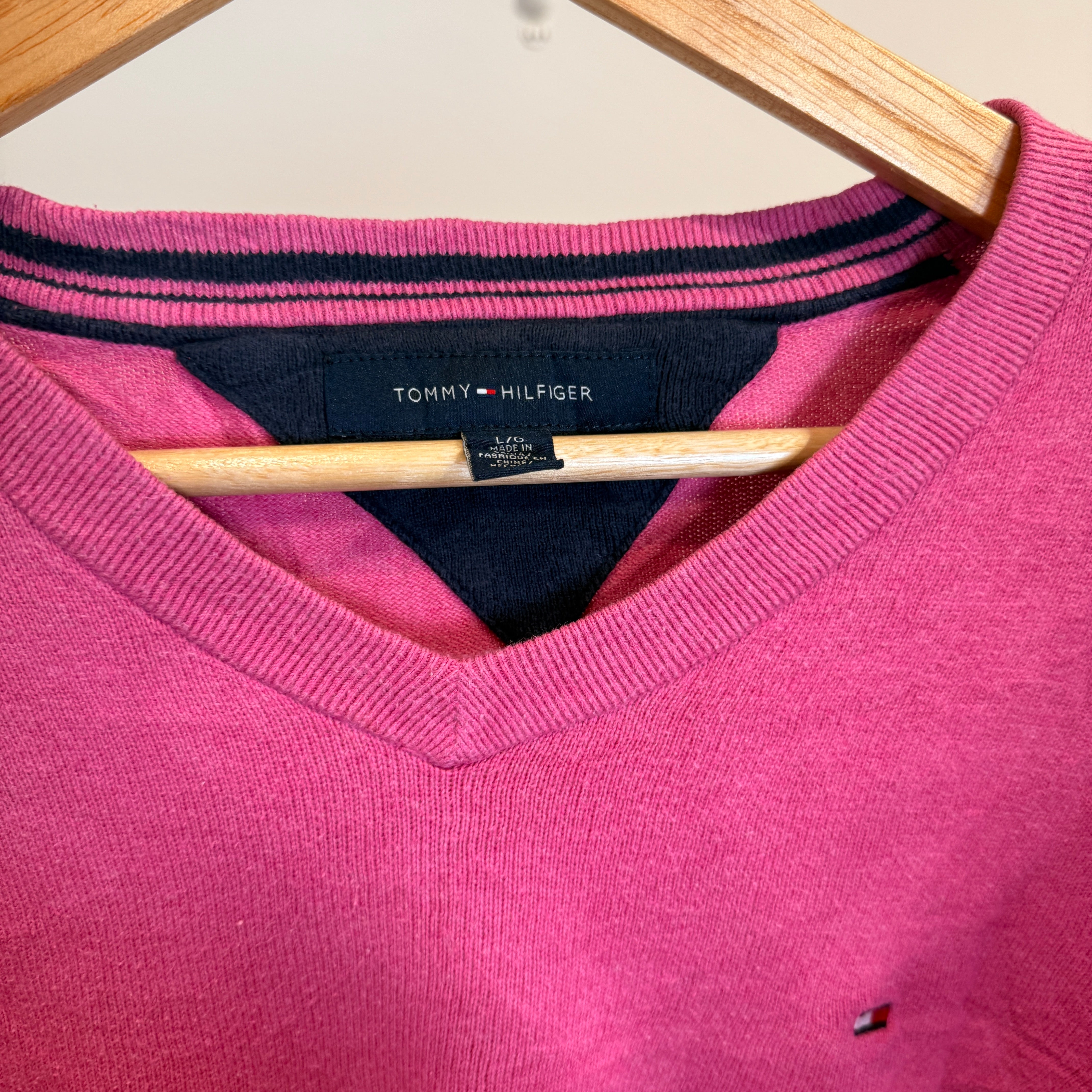 Tommy Hilfiger Pink 100% Cotton V-Neck Jumper