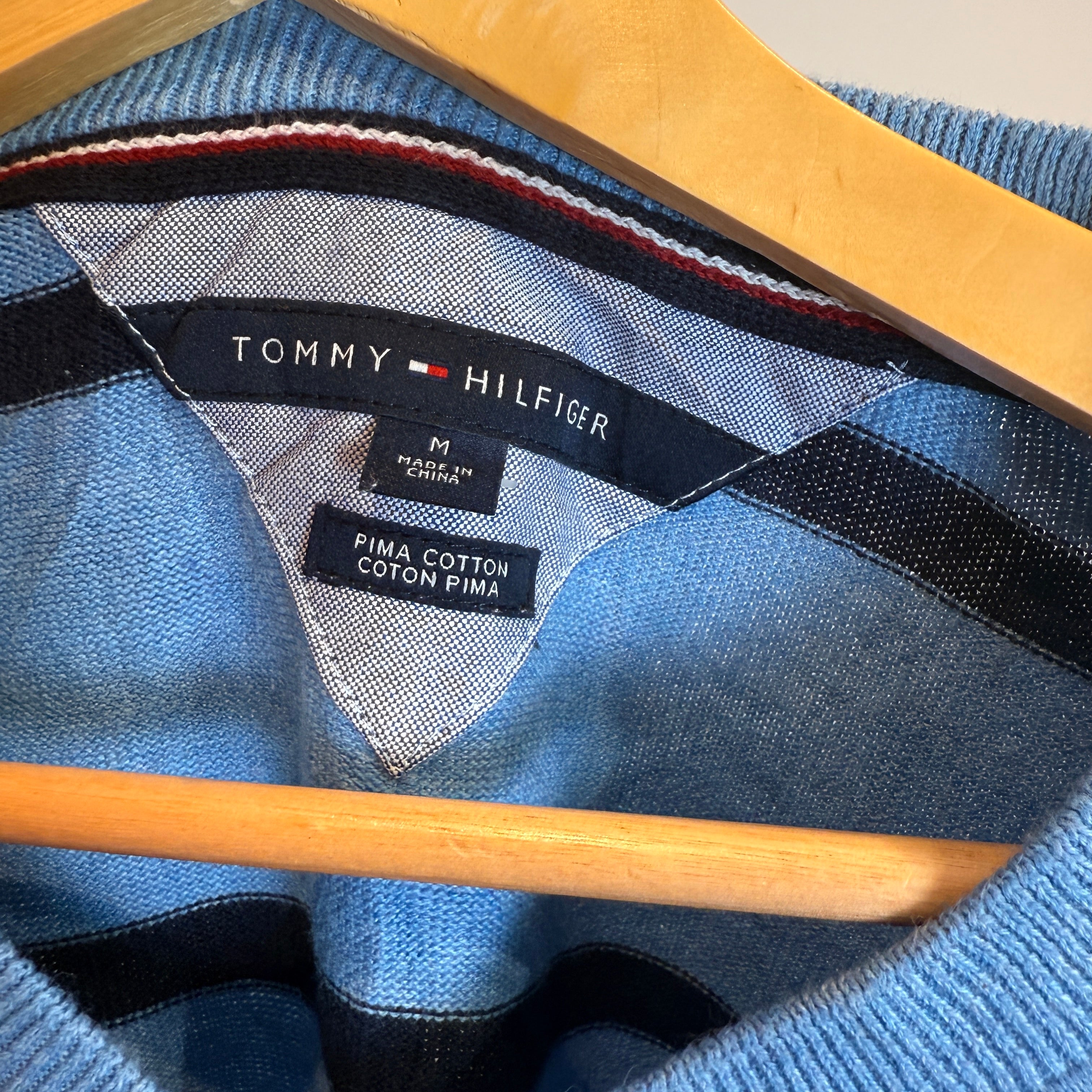 Tommy Hilfiger Prima Cotton Light Blue Striped V-Neck Jumper