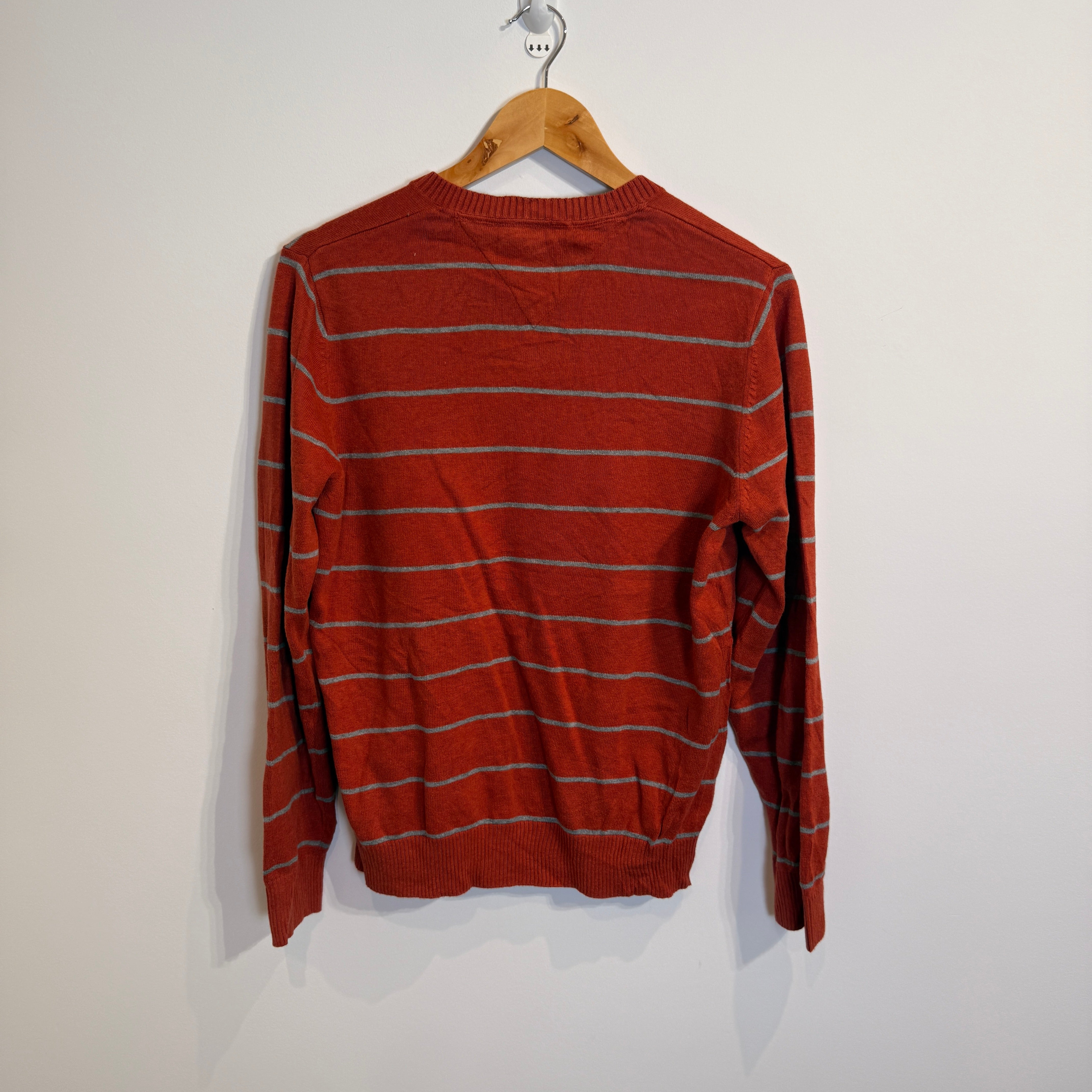 Tommy Hilfiger Orange Terracotta Striped 100% Cotton V-Neck Jumper