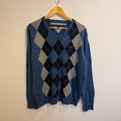 Tommy Hilfiger Blue Checkered Vintage V-Neck Jumper