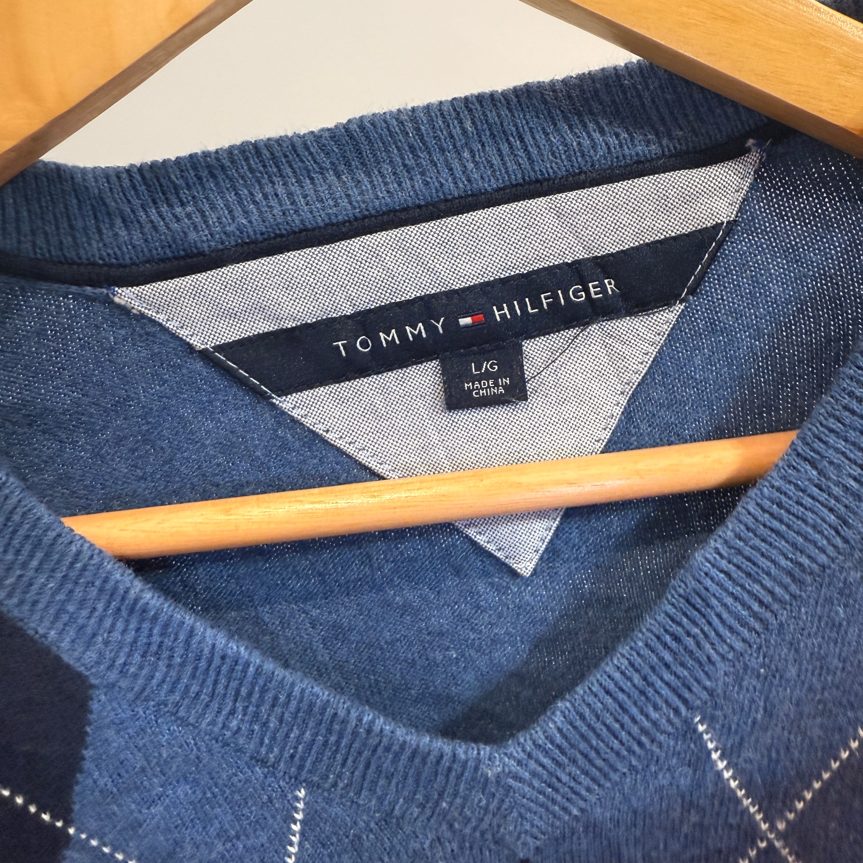 Tommy Hilfiger Blue Checkered Vintage V-Neck Jumper