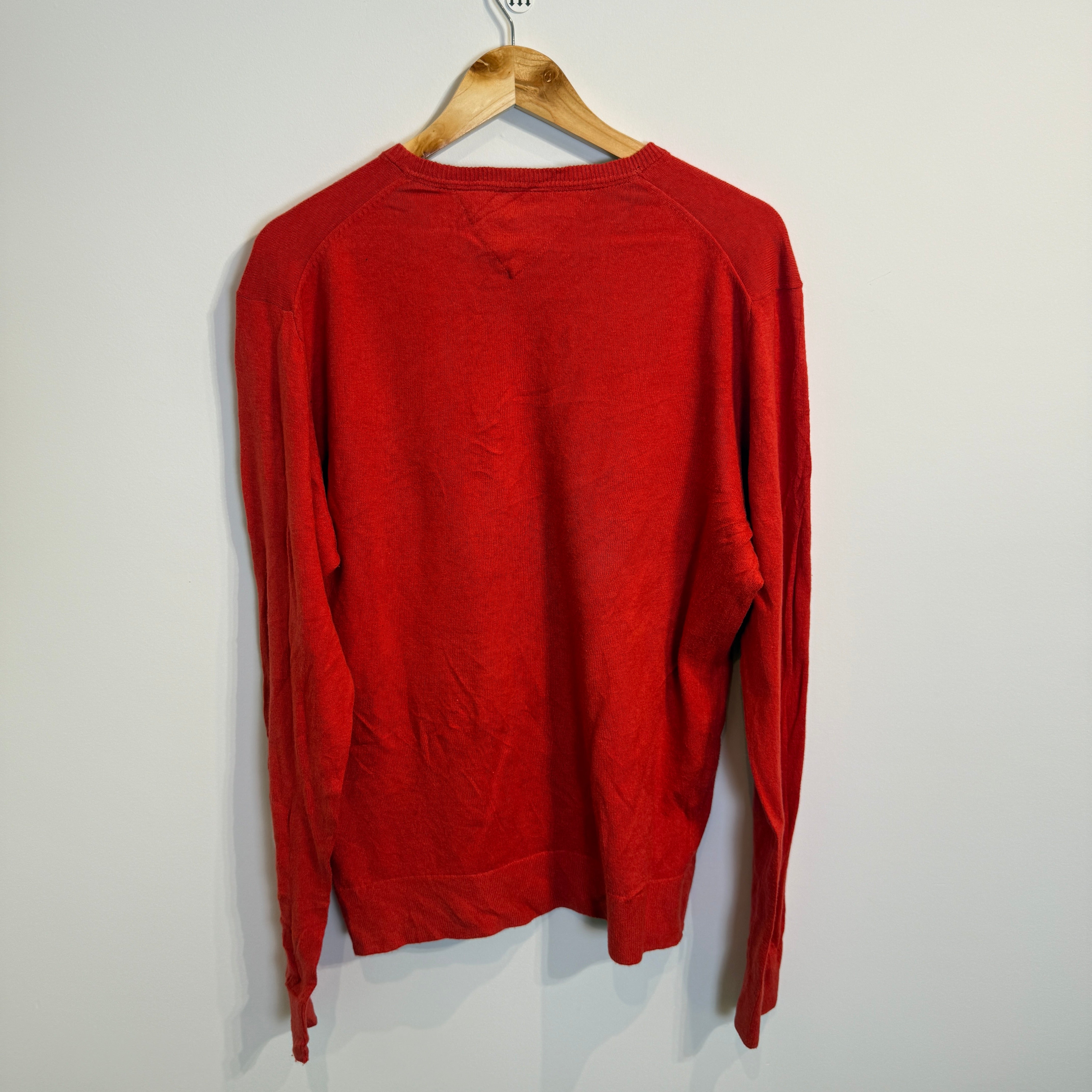 Tommy Hilfiger Bright Red Cotton-Linen Blend V-Neck Jumper