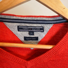 Tommy Hilfiger Bright Red Cotton-Linen Blend V-Neck Jumper