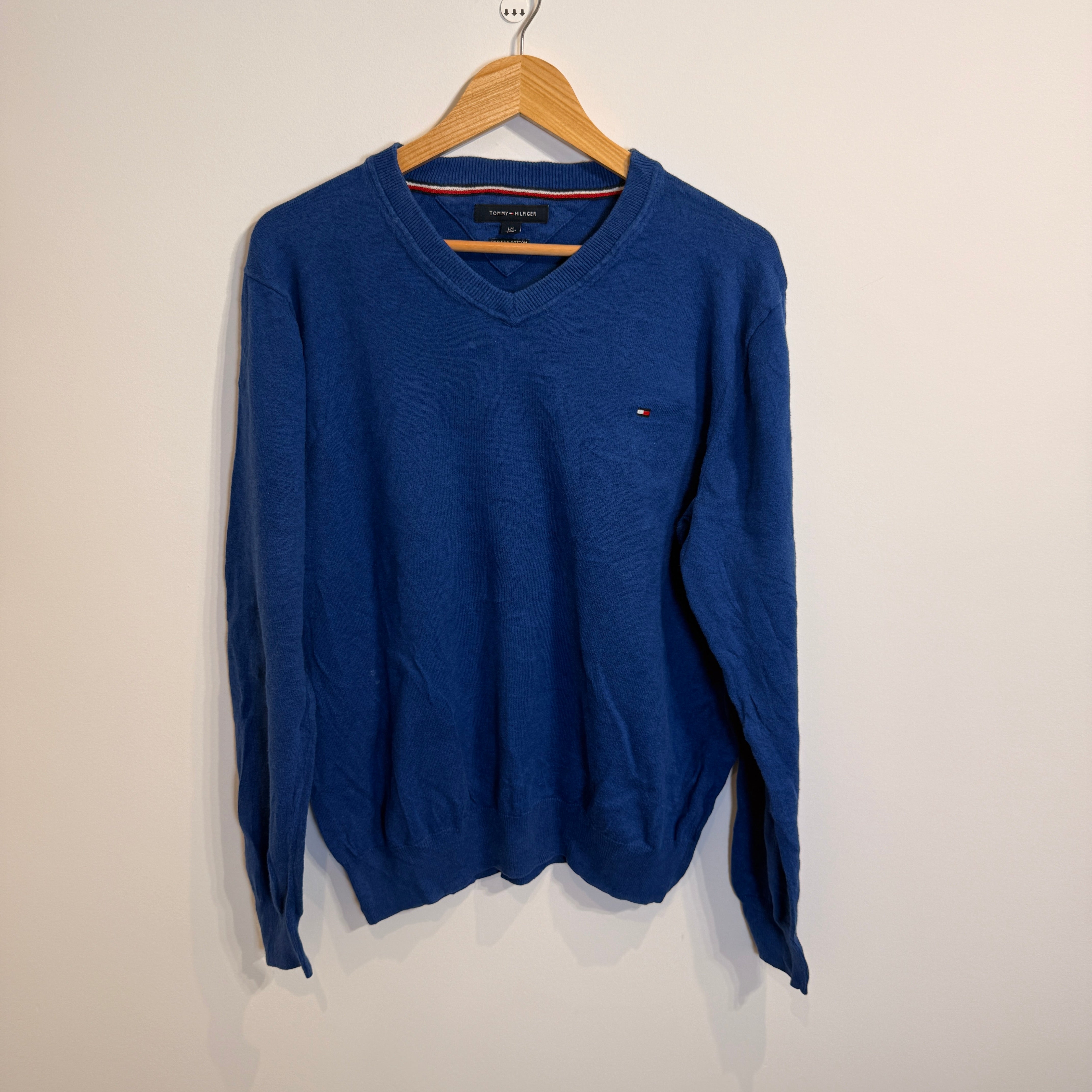 Tommy Hilfiger Royal Blue Premium Cotton V-Neck Jumper