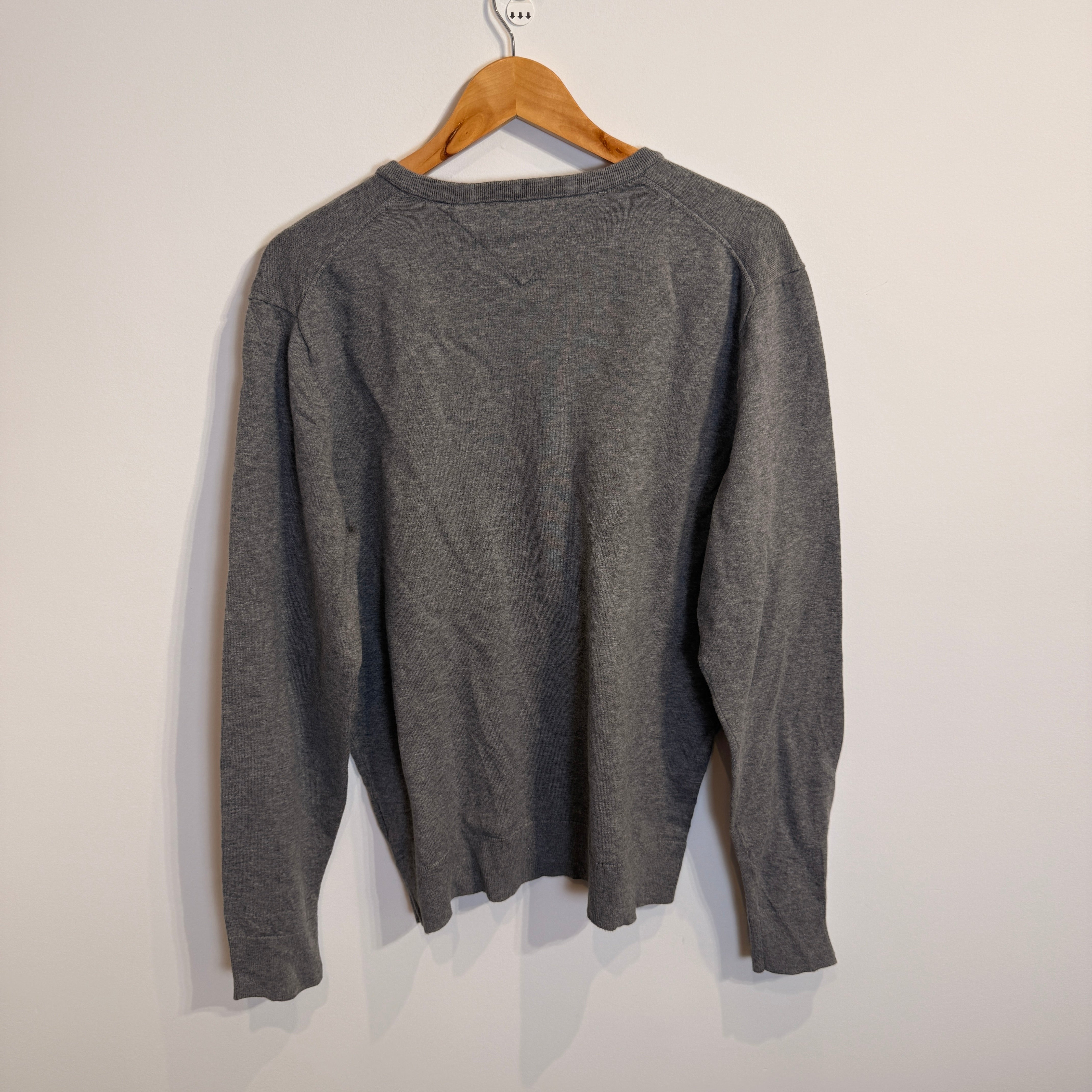 Tommy Hilfiger Compact Cotton Grey V-Neck Jumper