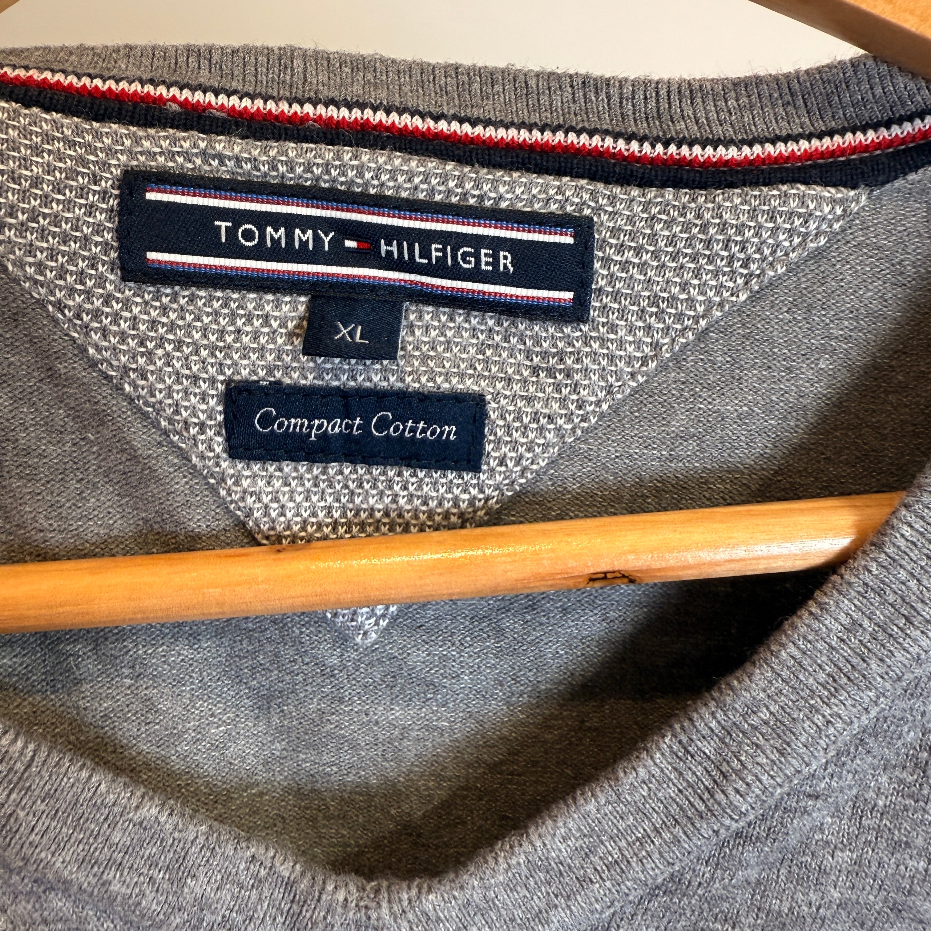 Tommy Hilfiger Compact Cotton Grey V-Neck Jumper