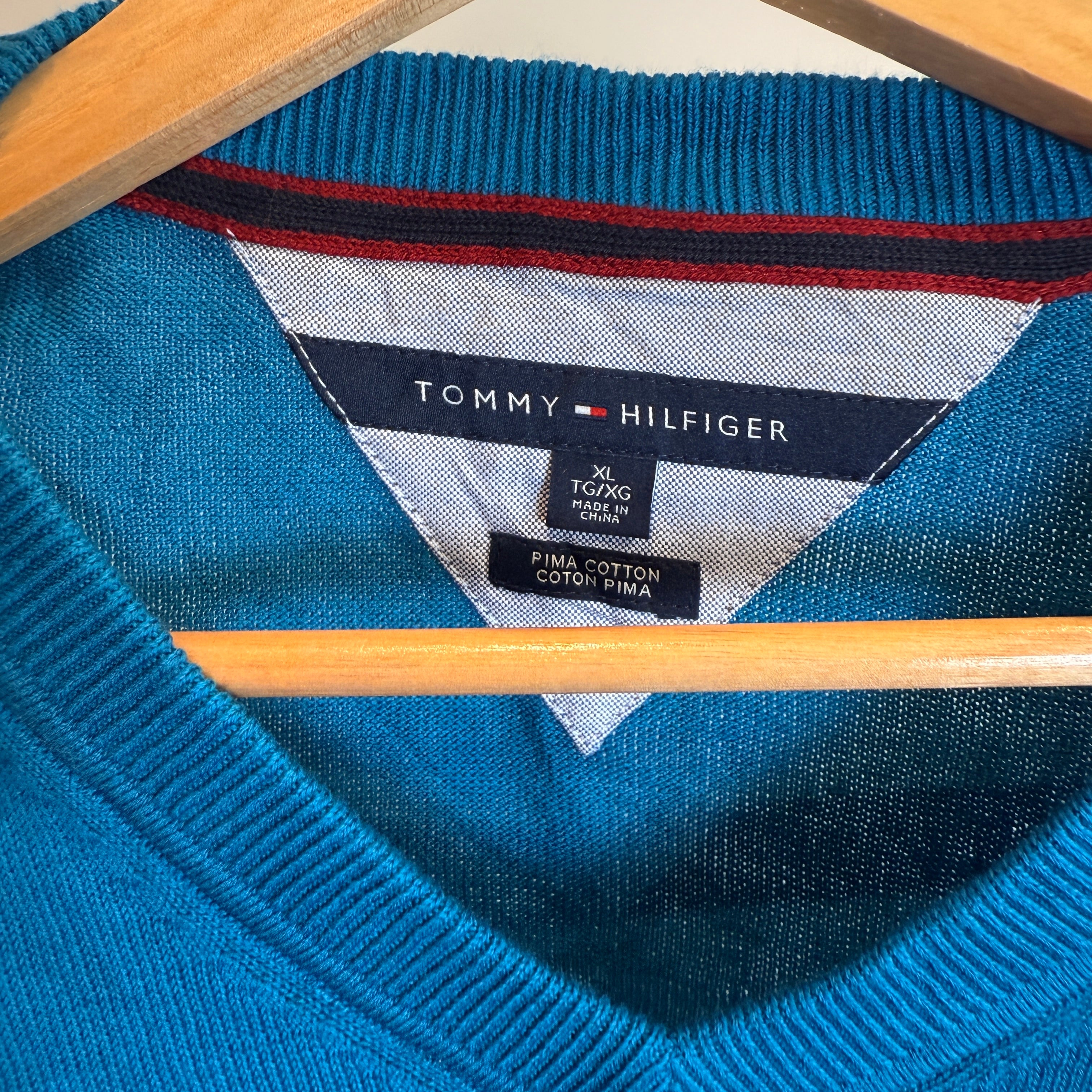 Tommy Hilfiger Peacock Blue Prima Cotton V-Neck Jumper