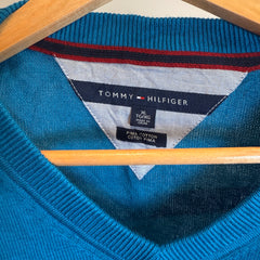 Tommy Hilfiger Peacock Blue Prima Cotton V-Neck Jumper