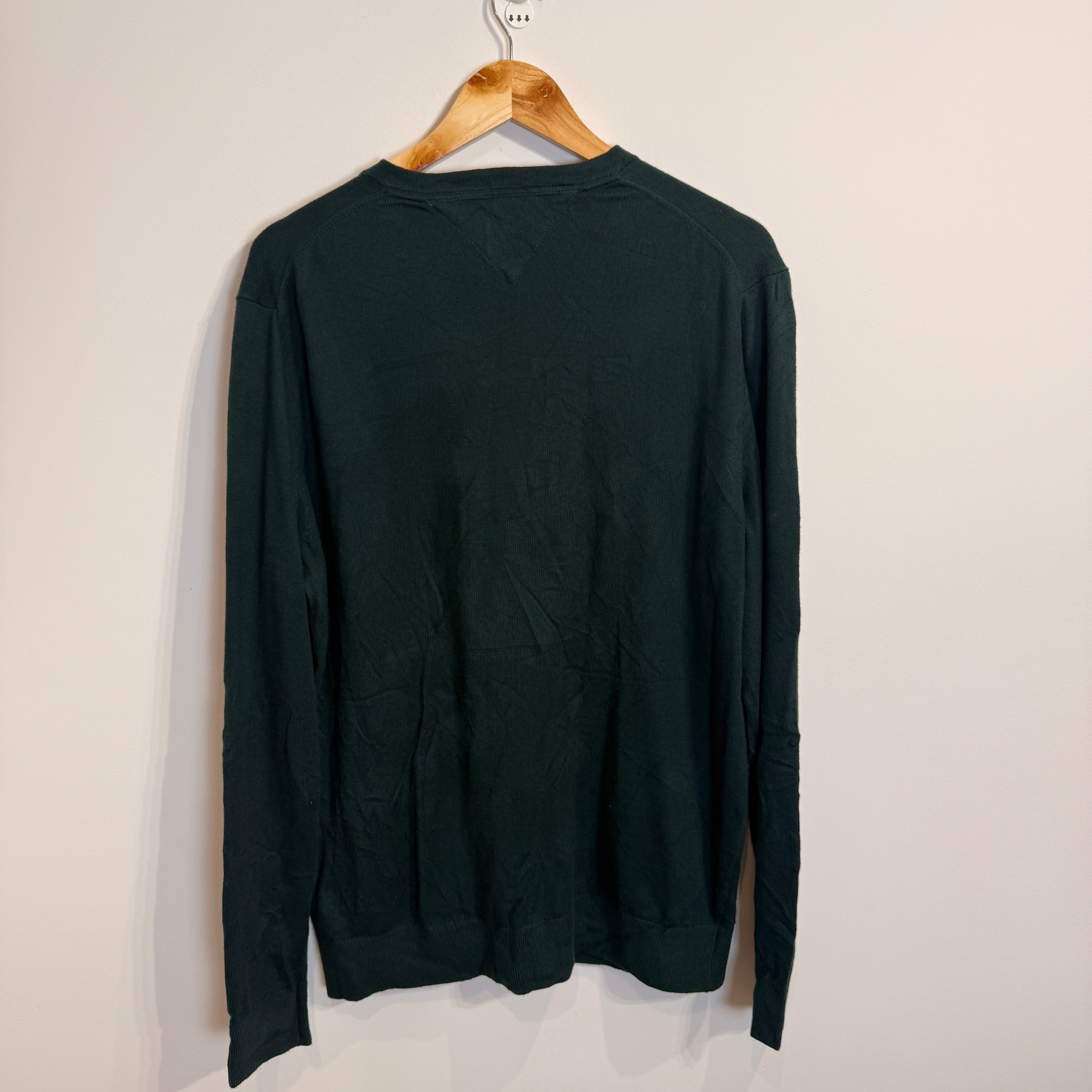 Tommy Hilfiger Prima Cotton Cashmere Forest Green V-Neck Jumper