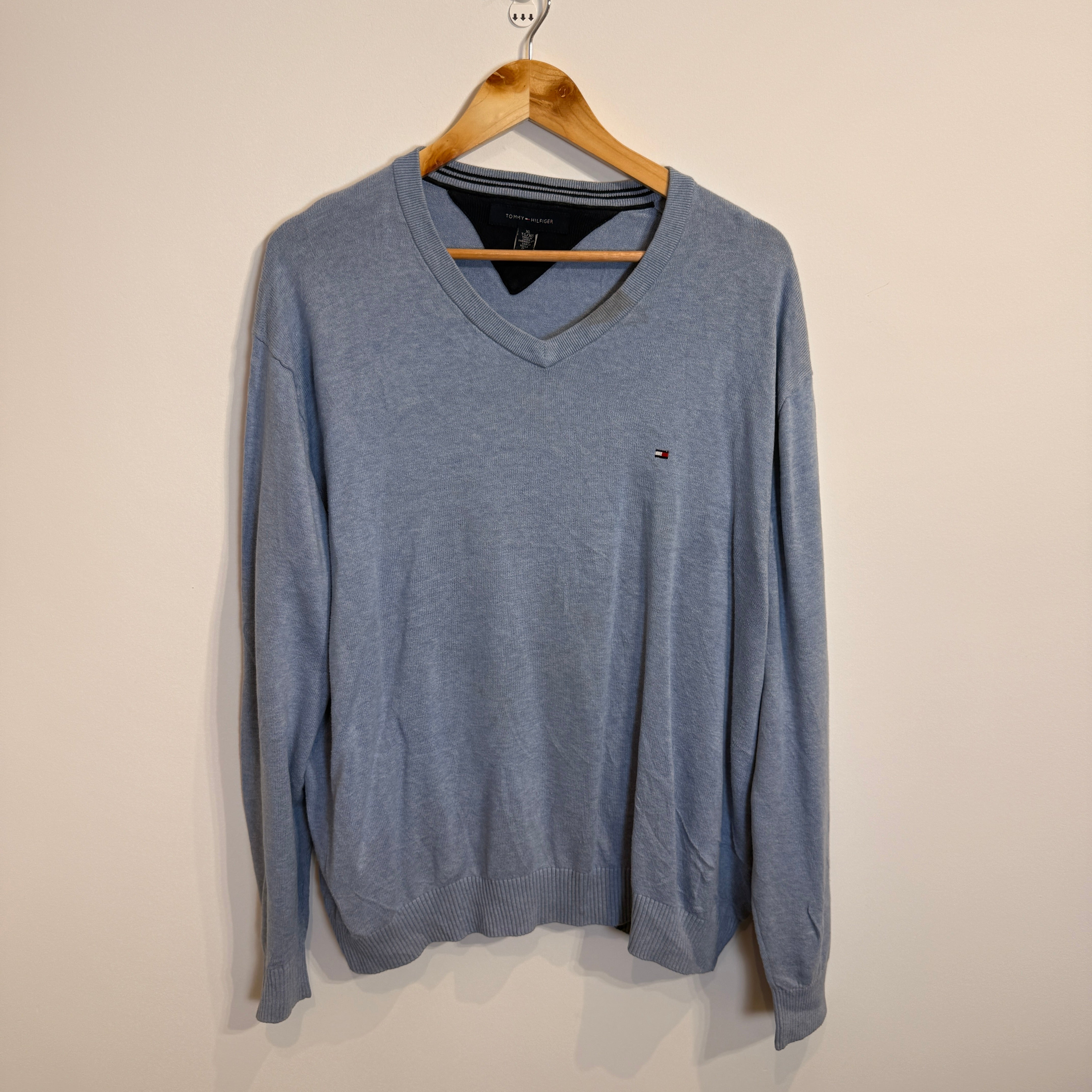 Tommy Hilfiger Pastel Blue V-Neck Jumper