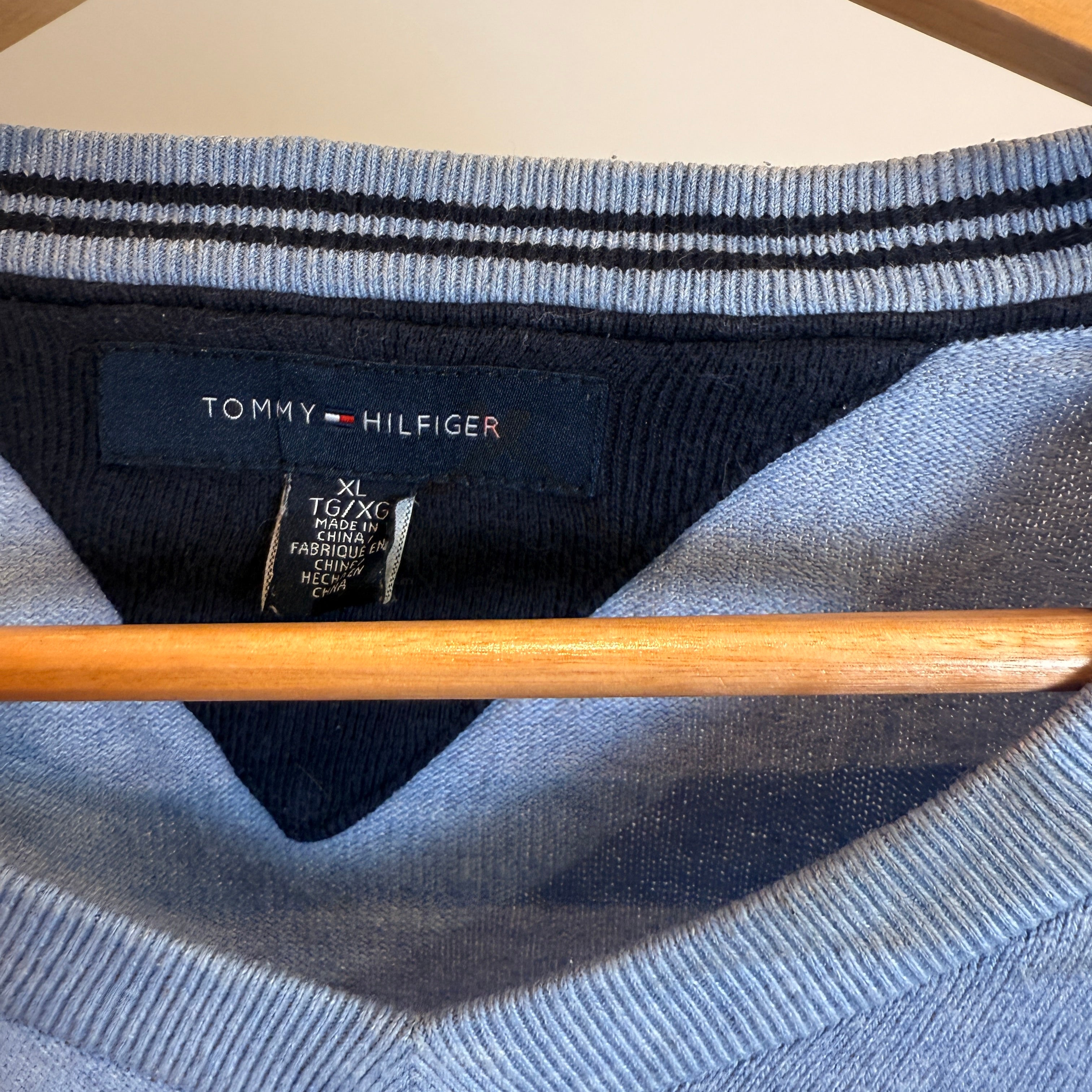 Tommy Hilfiger Pastel Blue V-Neck Jumper