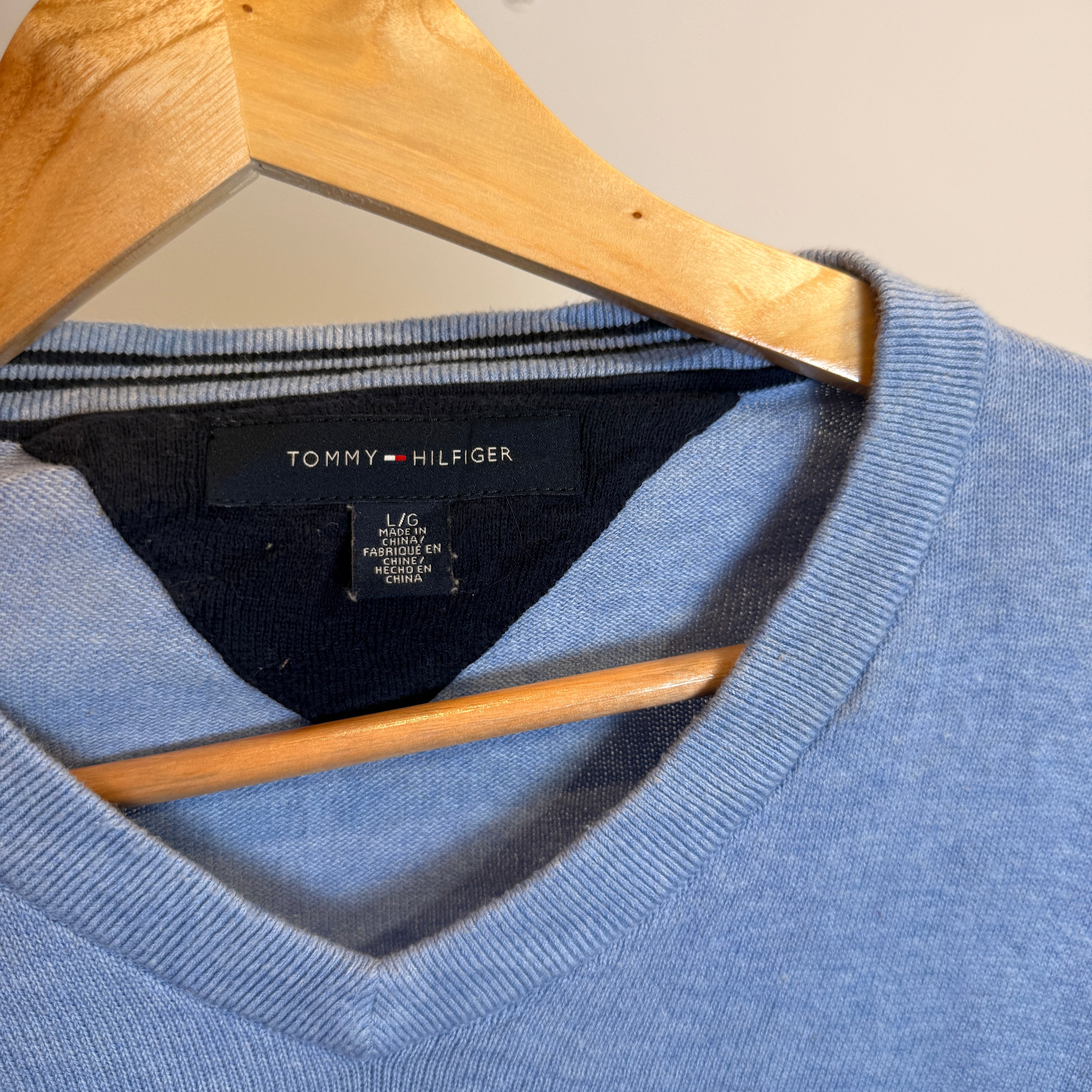 Tommy Hilfiger Pastel Blue V-Neck Jumper