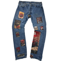 Levi's Vintage Blue Denim Jeans with Vintage Car-Themed Patches