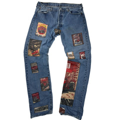 Levi's Vintage Blue Denim Jeans with Vintage Car-Themed Patches